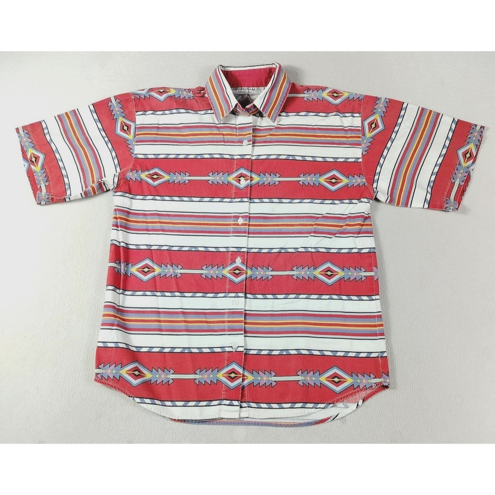 Vintage Adobe Rose Shirt Mens Medium Multicolor Southwestern Short Sleeve 90s